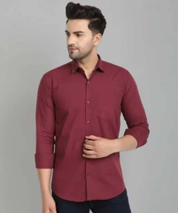 Men's Solid Slim Fit Cotton Casual Shirt with Spread Collar & Full