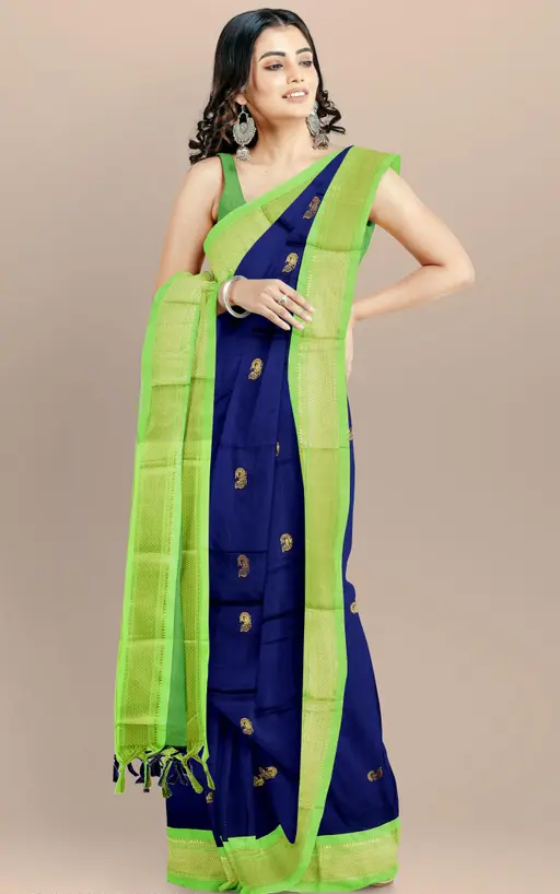 Women's Traditional Paithani Cotton Silk Saree With Blouse Pieces (