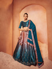 Custom Stiched CanCanTeal Blue Silk A Line Lehenga Choli, Bridesmaids