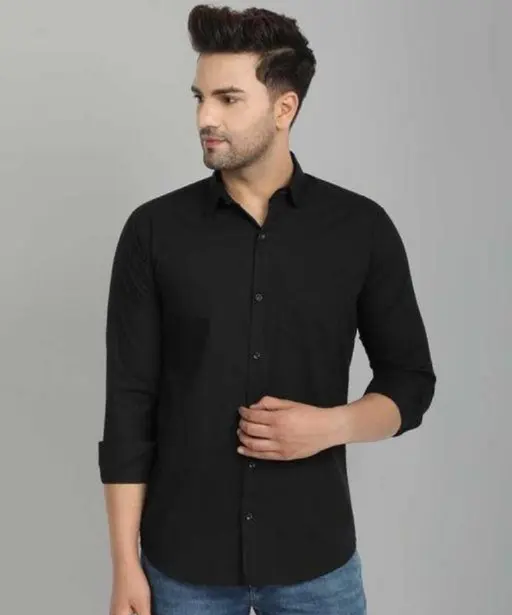 Men's Solid Slim Fit Cotton Casual Shirt with Spread Collar & Full