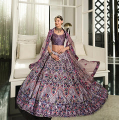 Semi Stiched Light Purple Silk Heavy Designer Work Wedding Bridal