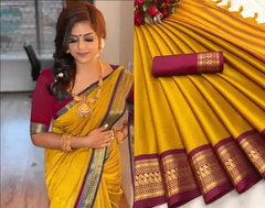 Women's Traditional Paithani Cotton Silk Saree With Blouse Piece