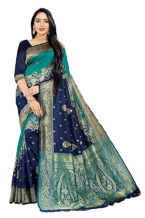 Women's Jacquard Art Silk Saree With Blouse Piece (GC_NL27 NBLUE_Navy