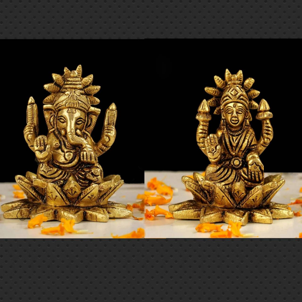 3"BRASS LAXMI GANESH STATUE