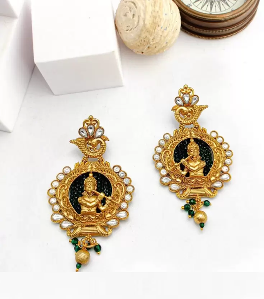 Stylish Yellow Colour Earrings With Pearls Trending & Stylish Brass