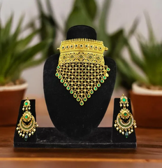 Green Premium Rajputi Aad Necklace For Women