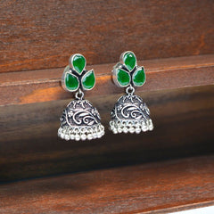 Silver AD Kundan German Silver Pearl Drop Boho Jhumki Earrings For