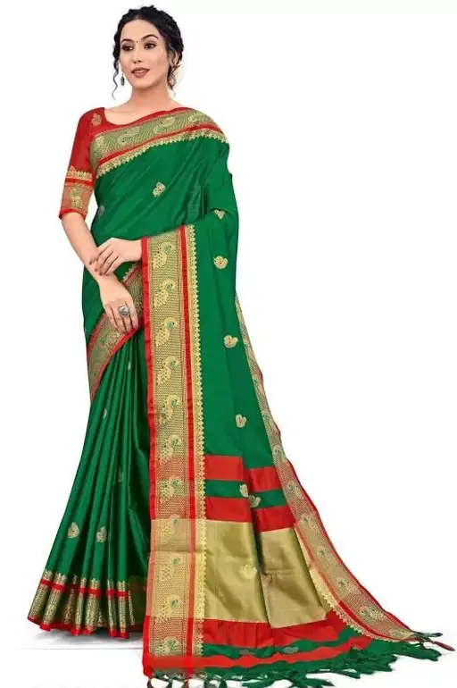 Women's Traditional Paithani Cotton Silk Saree With Blouse Pieces (
