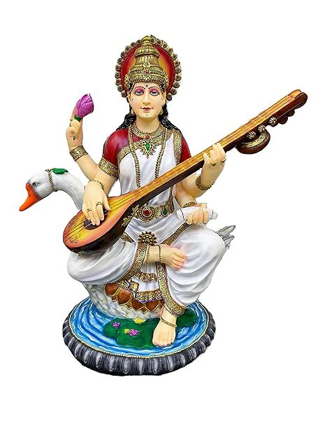 New Large Sitting Saraswati Playing Sitar -Multicoloured Size 25 INCH