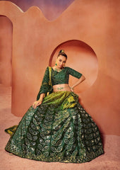 Semi Stiched Green Silk A Line Lehenga Choli, Bridesmaids Special