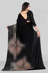 Printed Daily Wear Georgette Saree  (Black)