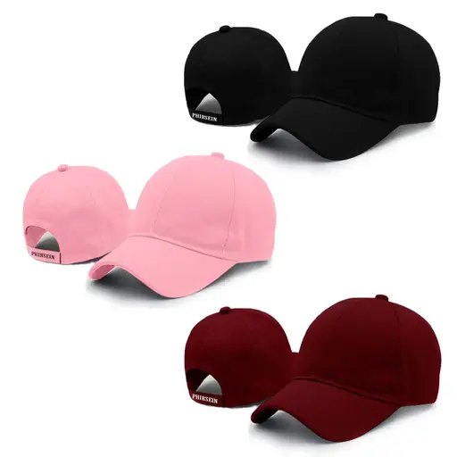 Latest pack of 3 pink black and maroon cotton adjustable baseball