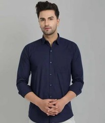 Men's Solid Slim Fit Cotton Casual Shirt with Spread Collar & Full