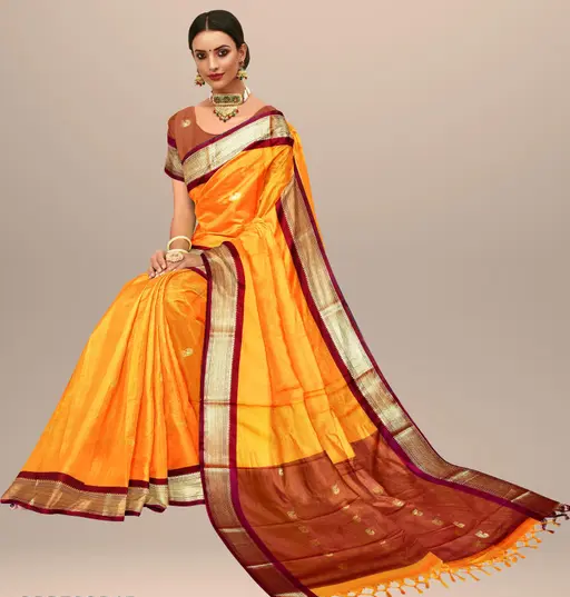 Women's Traditional Paithani Cotton Silk Saree With Blouse Piece (