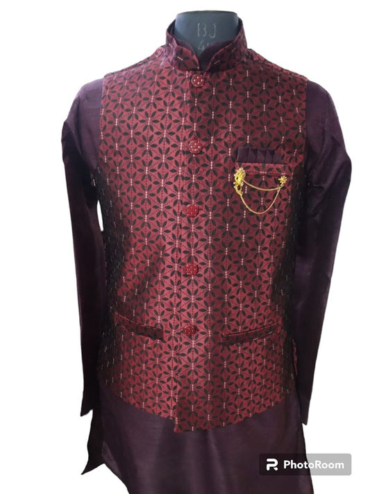 Maroon Nehru Jacket With Kurta, Size - 36