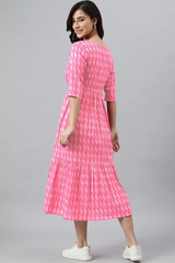 Women Printed Cotton Blend Ethnic Dress  (Pink) size M