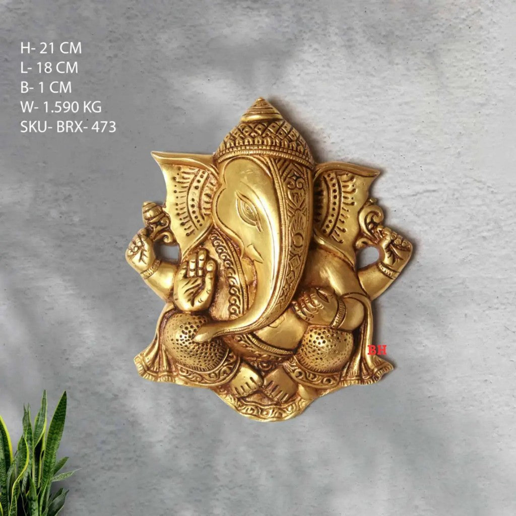 8.5" BRASS GANESH WALL HANGING (BRX-473)