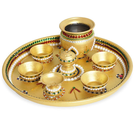 Steel Pooja thali Set for Mandir/Diwali/Rakhi/Karwachauth/Weddings,