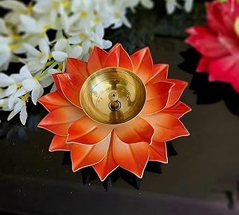 Brass Kamal Deepak Orange Color PACK OF 1 GOLDEN