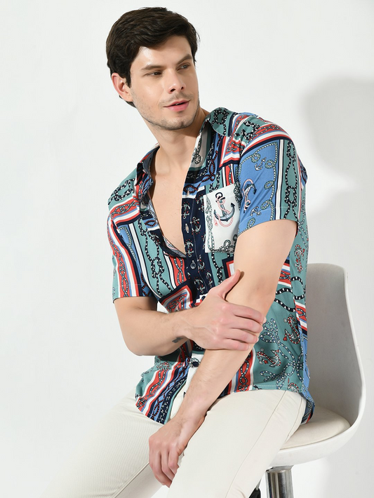 Abstract Printed Half Sleeves Vacation Shirt (Size-L)