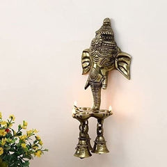 Aryadit Metal Ganesha Wall Hanging Diya with Bells for Home Decor