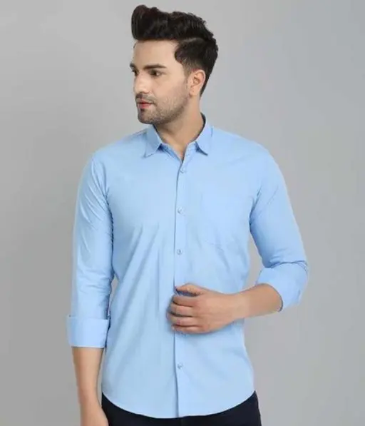 Men's Solid Slim Fit Cotton Casual Shirt with Spread Collar & Full