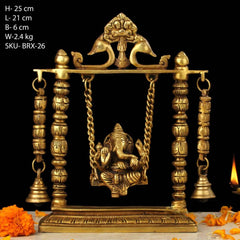 Stone Work on Brass Swinging Ganesha with Diya Statue