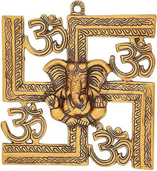 ARYADIT Araydit Metal Ganesh Idol on Om Swastik Metal Wall Hanging for