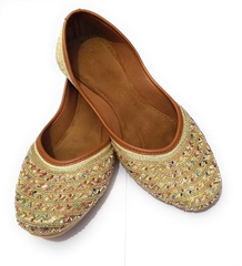 Gold Genuine Soft Leather Embroidered Jutis (Size-UK-9) (Color-GOLD)