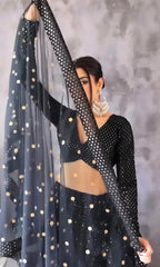 Semi Stiched Chikankari Black color mirror & Sequence work Designer