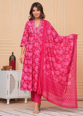 Embroidered Kurta Trouser Pant & Dupatta Set Size Xl Color Pink