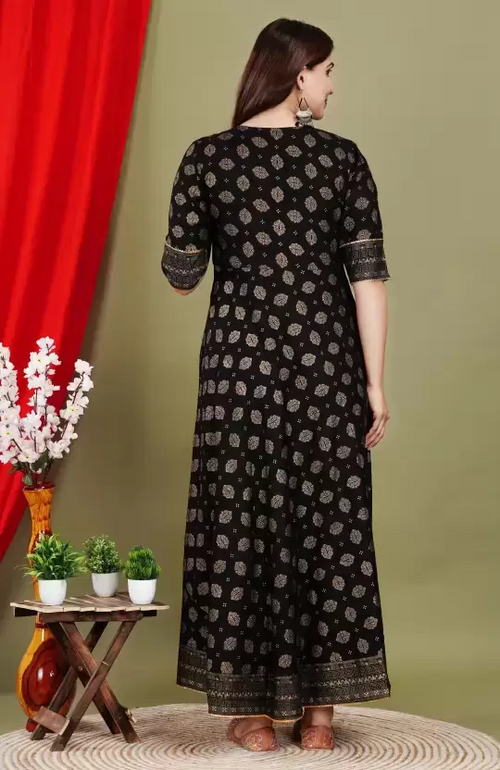 Women Printed Viscose Rayon Anarkali Kurta  (Black) size M