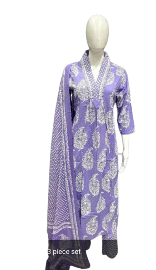 Pure Cotton Stiched A-line Suit With Malmal Dupatta  Size M Color