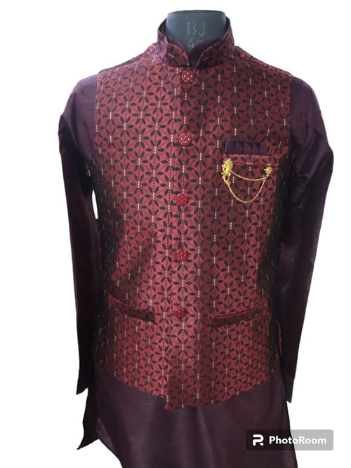 Maroon Nehru Jacket With Kurta, Size - 40