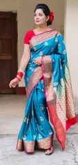 Wome's Banarasi Satin Saree Multicolor