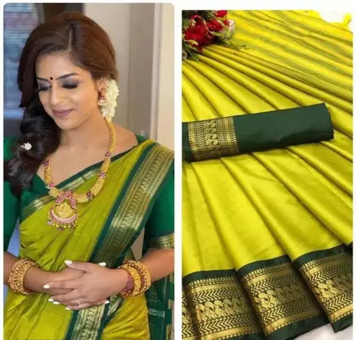 Women's Traditional Paithani Cotton Silk Saree With Blouse Piece