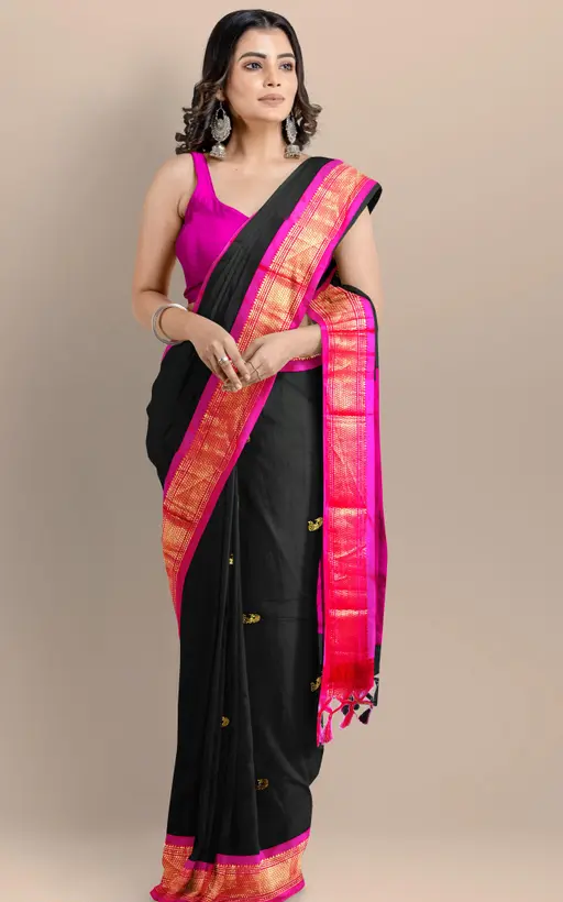 Women's Traditional Paithani Cotton Silk Saree With Contrast Blouse