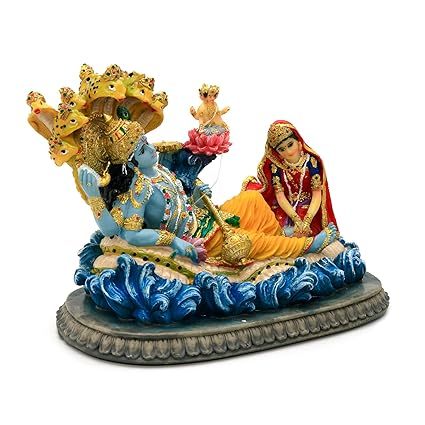 Krishna on a Bed of Snakes Statue Size 8.3 inch Color MULTICOLOR