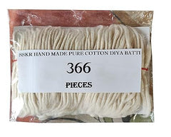 Pure White Home Made Cotton Wicks Diya Baati (White) - 366 Pieces Size