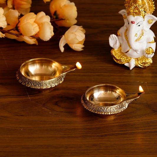 Decorative Handcrafted Golden Brass Diya PACK OF 2 GOLDEN