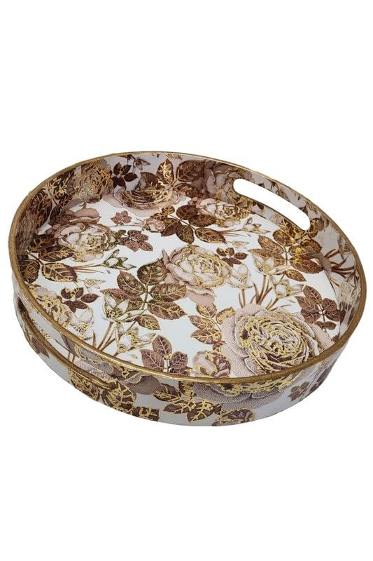 Decorative Wooden Round Serving Trays Multi Print for Home and Kitchen