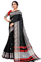 Women's Traditional Paithani Cotton Silk Saree With Blouse Pieces (