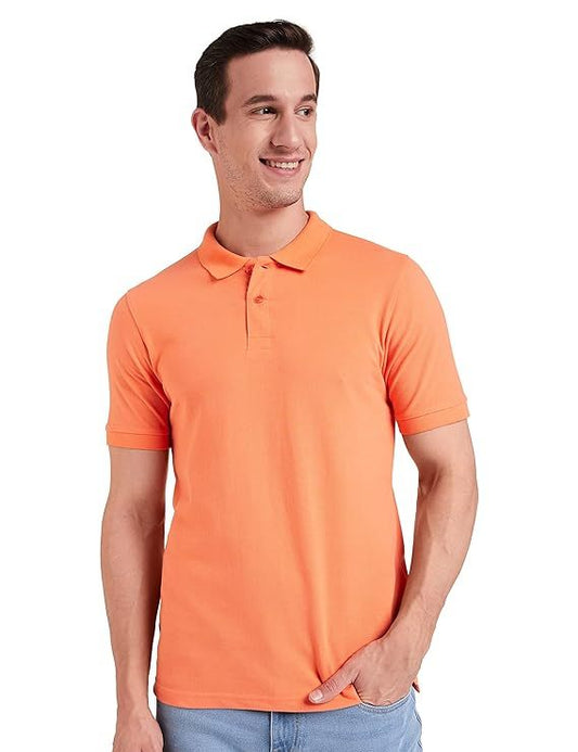 Mens Cotton Solid Regular Fit Half Sleeves Polo T-Shirt