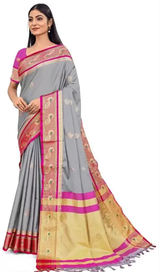 Women's Traditional Paithani Cotton Silk Saree With Blouse Pieces (