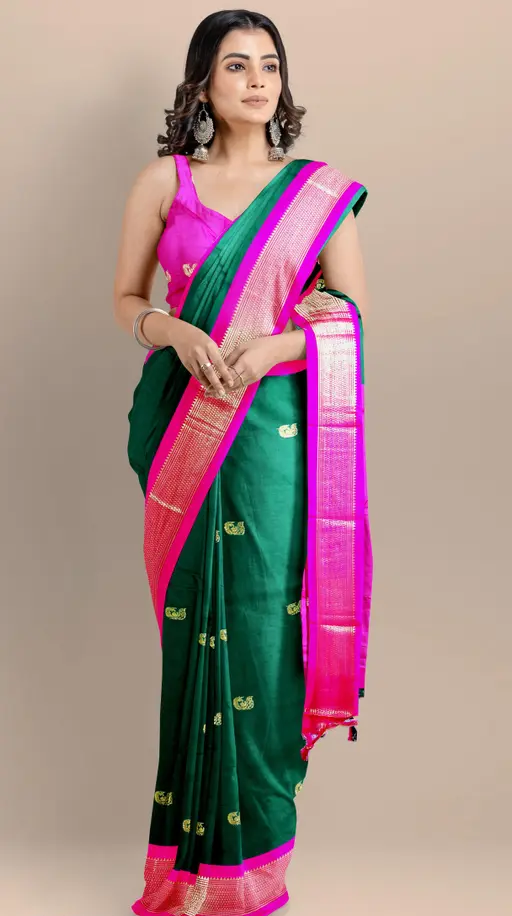 Women's Traditional Paithani Cotton Silk Saree With Blouse Piece (