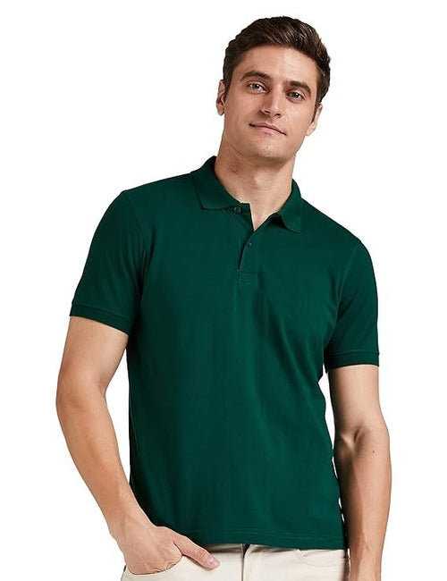 Mens Cotton Solid Regular Fit Half Sleeves Polo T-Shirt