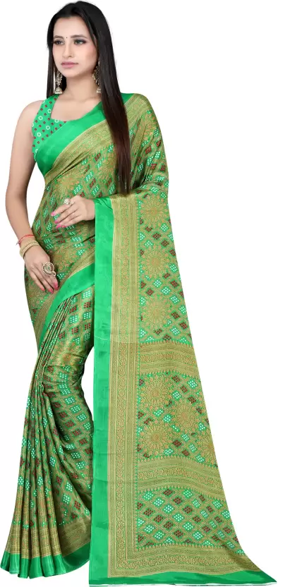 Printed Daily Wear Crepe Saree  (Green)