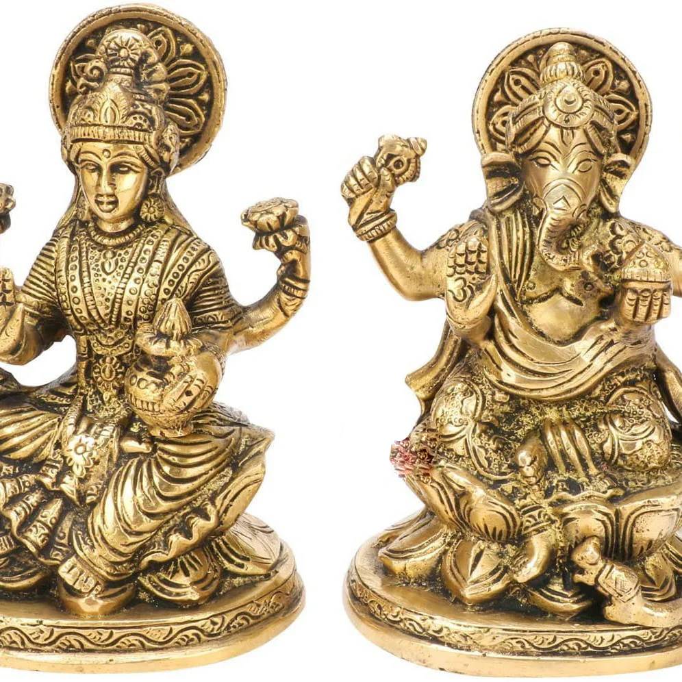 5"Vignaharta Ganesha & laxmi Brass Idol