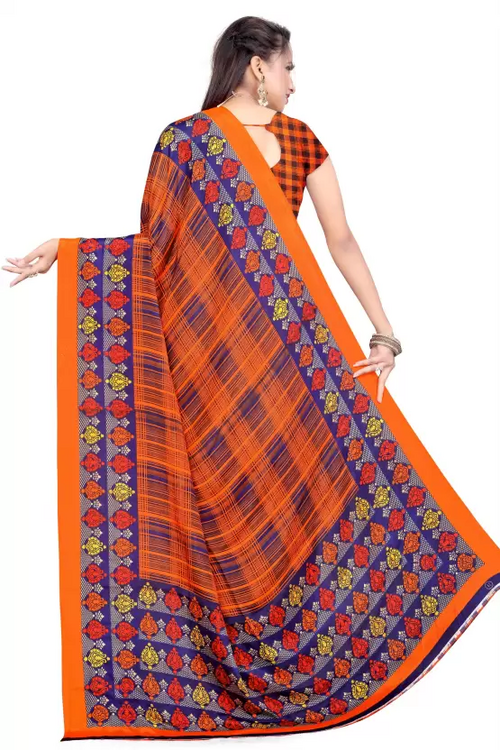 Printed Daily Wear Crepe Saree  (Orange)