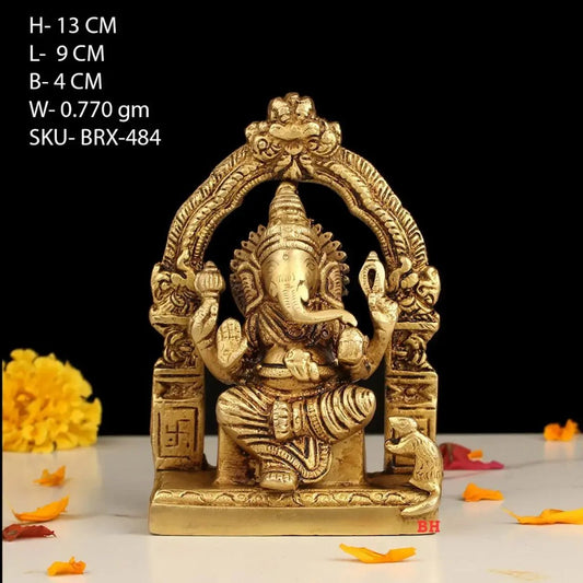 5.5" BRASS GANESHA WITH FRAME STATUE